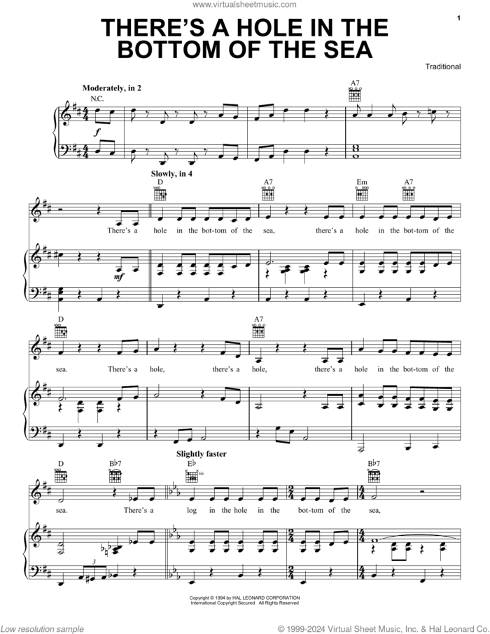 There's A Hole In The Bottom Of The Sea sheet music for voice, piano or guitar, intermediate skill level