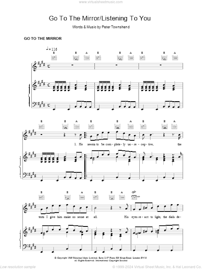 Go To The Mirror sheet music for voice, piano or guitar by The Who and Pete Townshend, intermediate skill level