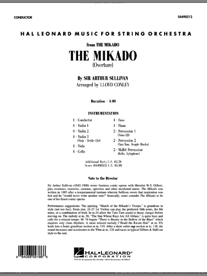 The Mikado (Overture) (COMPLETE) sheet music for orchestra by Arthur Sullivan and Lloyd Conley, intermediate skill level