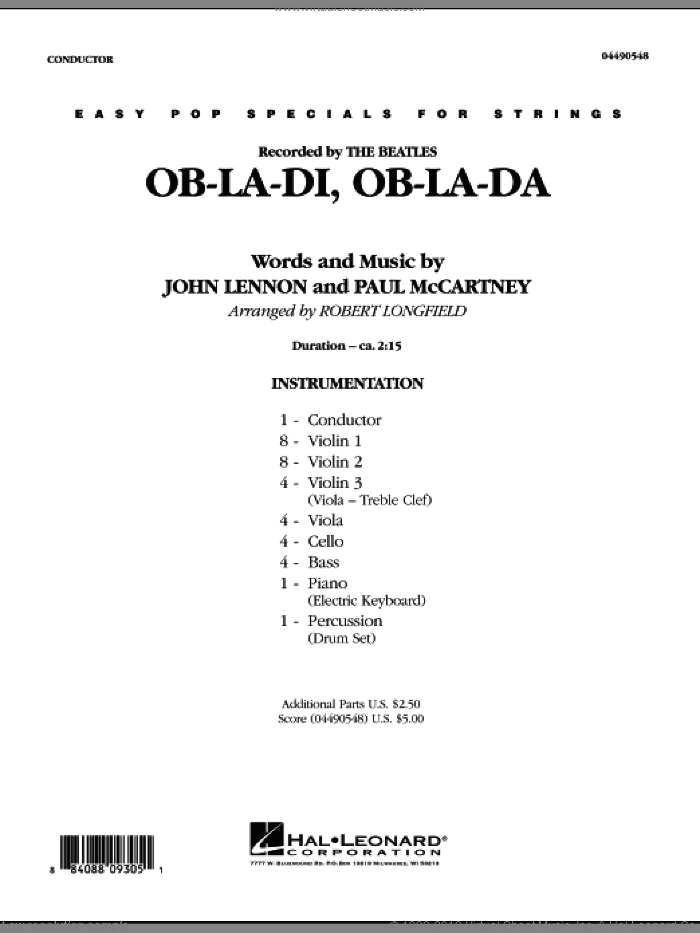 Ob-La-Di, Ob-La-Da (COMPLETE) sheet music for orchestra by The Beatles, John Lennon, Paul McCartney and Robert Longfield, intermediate skill level