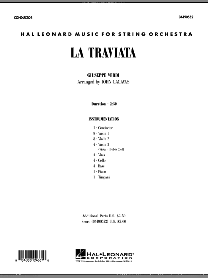 La Traviata (COMPLETE) sheet music for orchestra by Giuseppe Verdi and John Cacavas, classical score, intermediate skill level