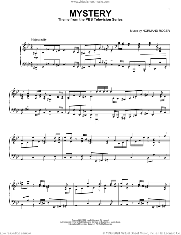Mystery sheet music for piano solo by Normand Roger, intermediate skill level