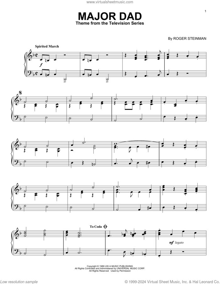 Major Dad sheet music for piano solo by Roger Steinman and Steve Dorff, intermediate skill level