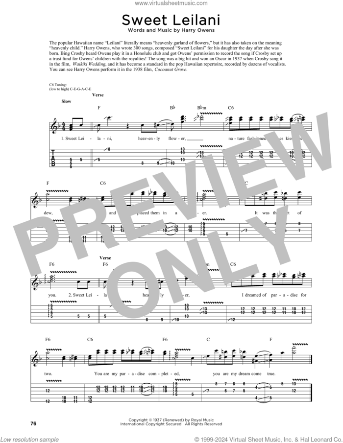 Sweet Leilani (arr. Fred Sokolow) sheet music for guitar (tablature) by Harry Owens and Fred Sokolow, intermediate skill level