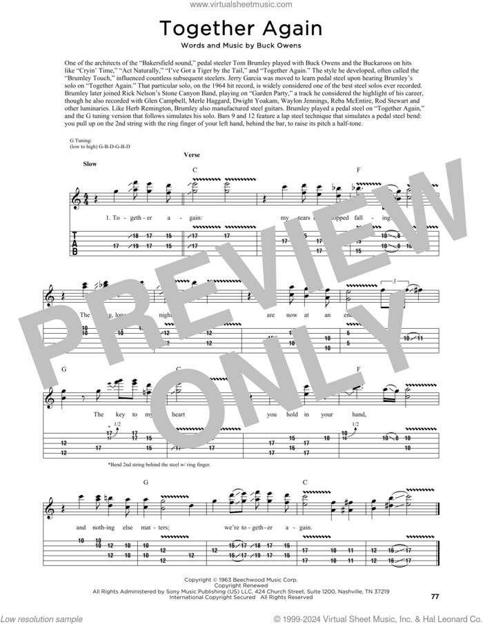 Together Again (arr. Fred Sokolow) sheet music for guitar (tablature) by Buck Owens, Fred Sokolow and Emmylou Harris, intermediate skill level