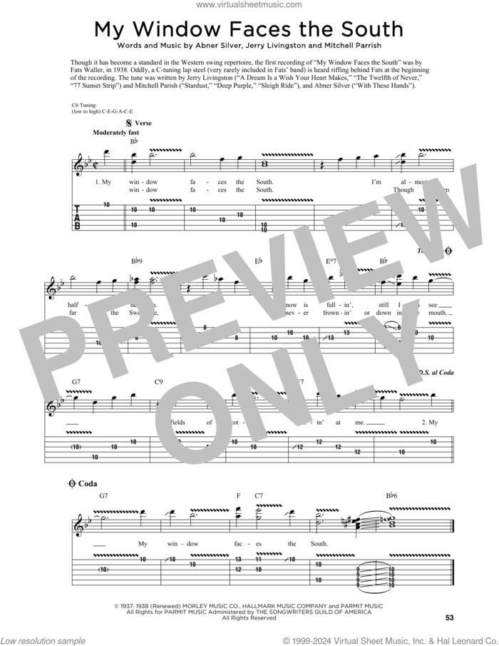 My Window Faces The South (arr. Fred Sokolow) sheet music for guitar (tablature) by Abner Silver, Fred Sokolow, Jerry Livingston and Mitchell Parish, intermediate skill level