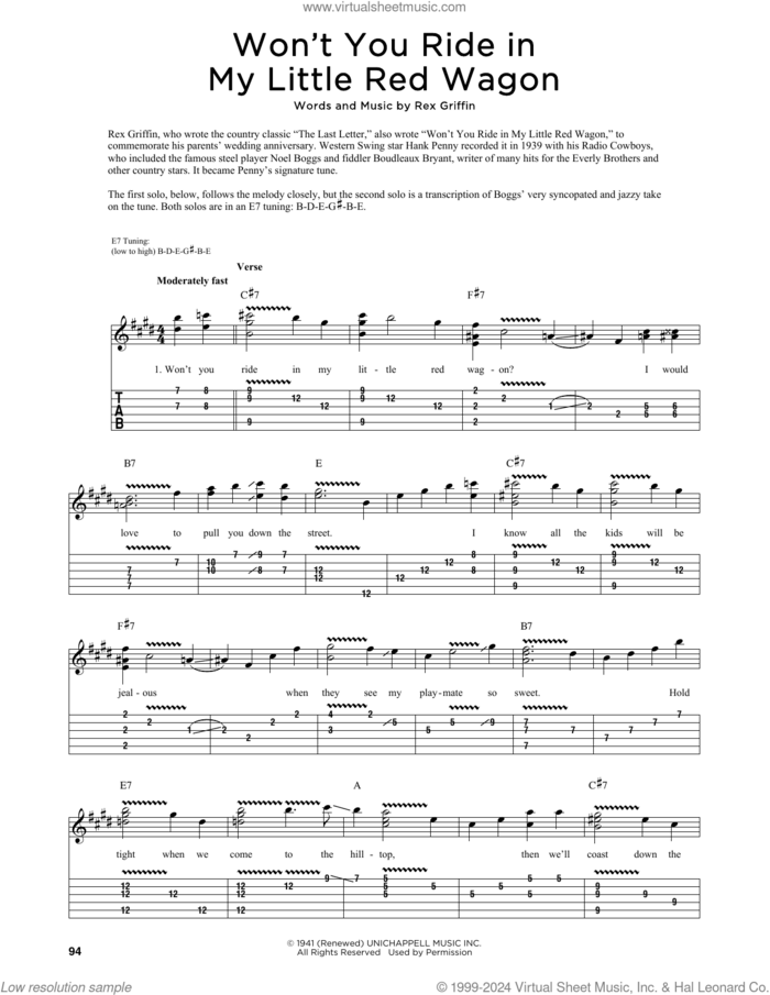 Won't You Ride In My Little Red Wagon (arr. Fred Sokolow) sheet music for guitar (tablature) by Rex Griffin and Fred Sokolow, intermediate skill level