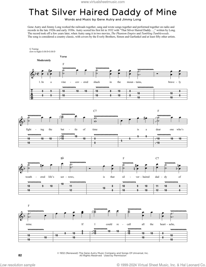 That Silver Haired Daddy Of Mine (arr. Fred Sokolow) sheet music for guitar (tablature) by Gene Autry and Jimmy Long, Fred Sokolow, Gene Autry and Jimmy Long, intermediate skill level