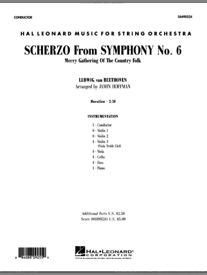 Scherzo (from Symphony No. 6) (COMPLETE) sheet music for orchestra by Ludwig van Beethoven and Jamin Hoffman, classical score, intermediate skill level