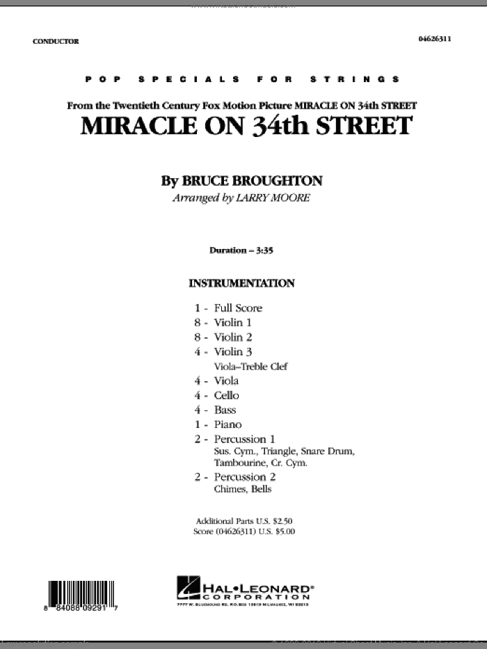 Miracle On 34th Street (COMPLETE) sheet music for orchestra by Larry Moore and Bruce Broughton, intermediate skill level