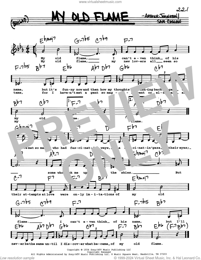 My Old Flame (Low Voice) sheet music for voice and other instruments (real book with lyrics) by Arthur Johnston and Sam Coslow, intermediate skill level