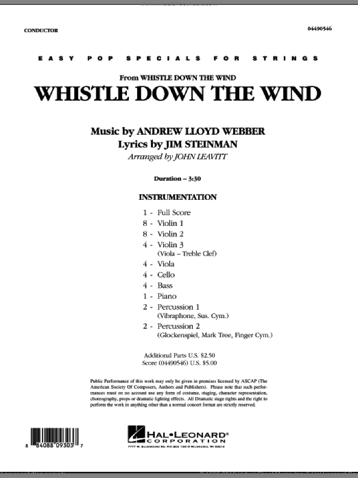 Whistle Down The Wind (COMPLETE) sheet music for orchestra by Andrew Lloyd Webber, Jim Steinman and John Leavitt, intermediate skill level