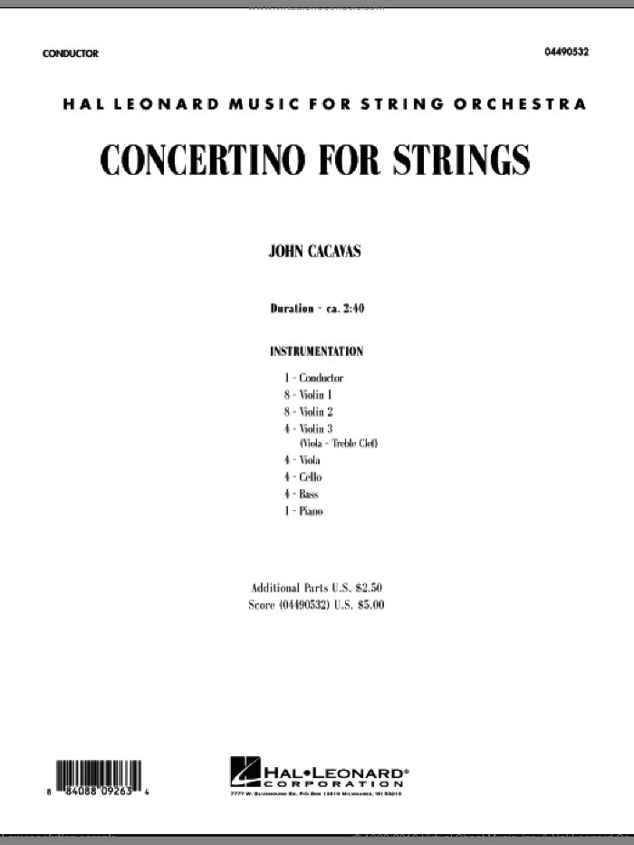 Concertino For Strings (COMPLETE) sheet music for orchestra by John Cacavas, classical score, intermediate skill level