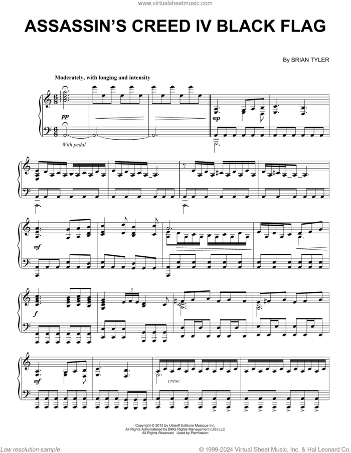 Assassin's Creed IV Black Flag sheet music for piano solo by Brian Tyler, intermediate skill level