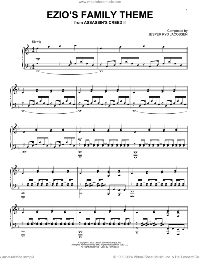 Ezio's Family (from Assassin's Creed II) sheet music for piano solo by Jesper Kyd Jacobsen, intermediate skill level