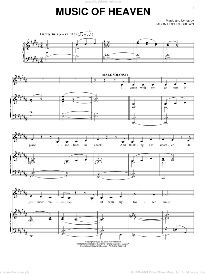 Music Of Heaven (from Wearing Someone Else's Clothes) sheet music for voice and piano by Jason Robert Brown, intermediate skill level