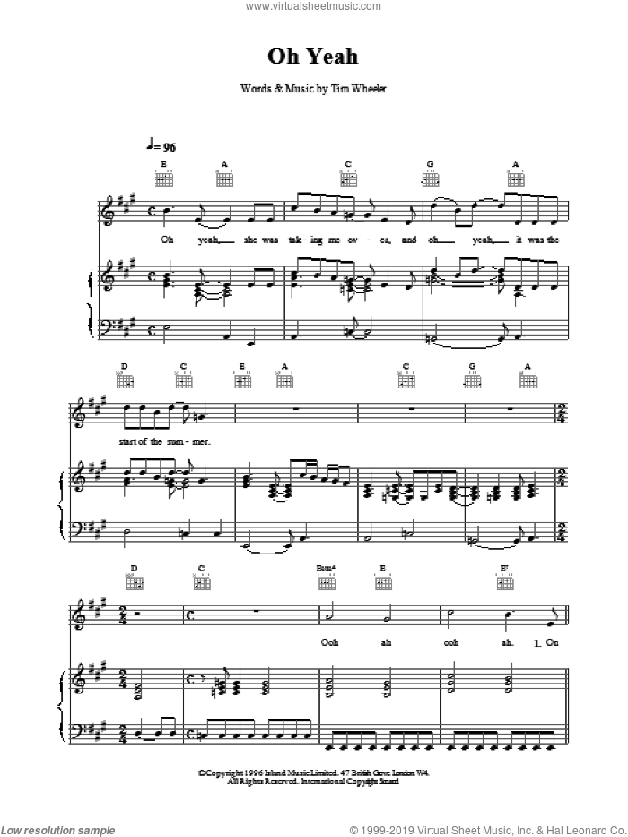 Oh Yeah sheet music for voice, piano or guitar by TIM WHEELER, intermediate skill level