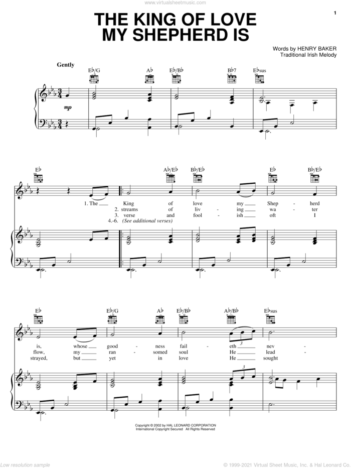 The King Of Love My Shepherd Is sheet music for voice, piano or guitar by Henry Williams Baker and Miscellaneous, intermediate skill level