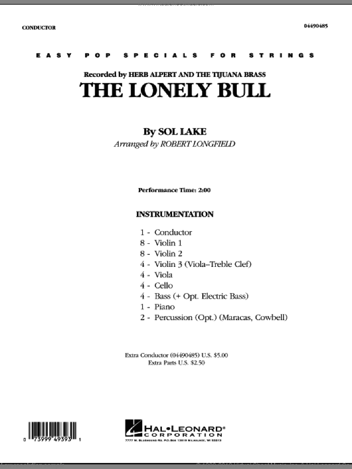The Lonely Bull (COMPLETE) sheet music for orchestra by Robert Longfield, Herb Alpert and Sol Lake, intermediate skill level