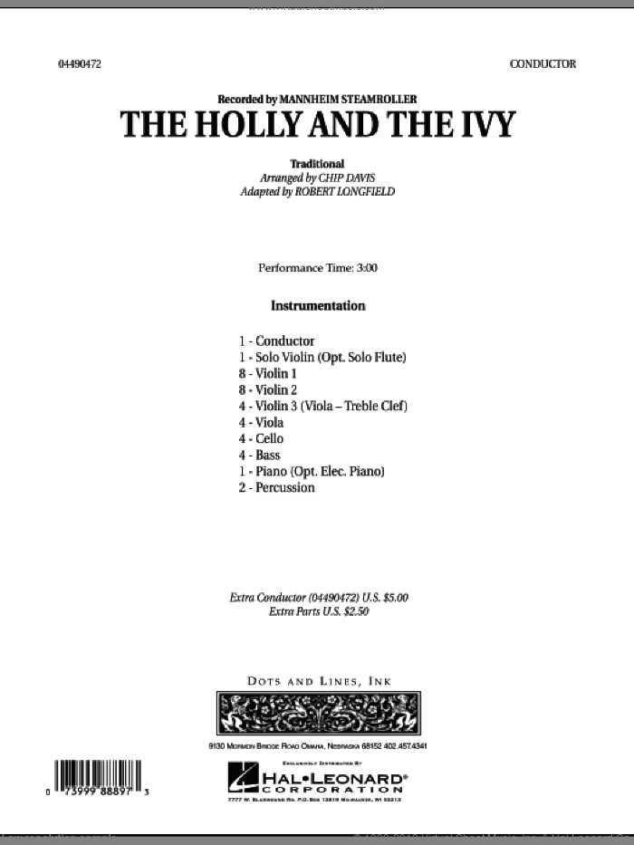 The Holly And The Ivy (COMPLETE) sheet music for orchestra by Robert Longfield, Chip Davis, Mannheim Steamroller and Miscellaneous, intermediate skill level