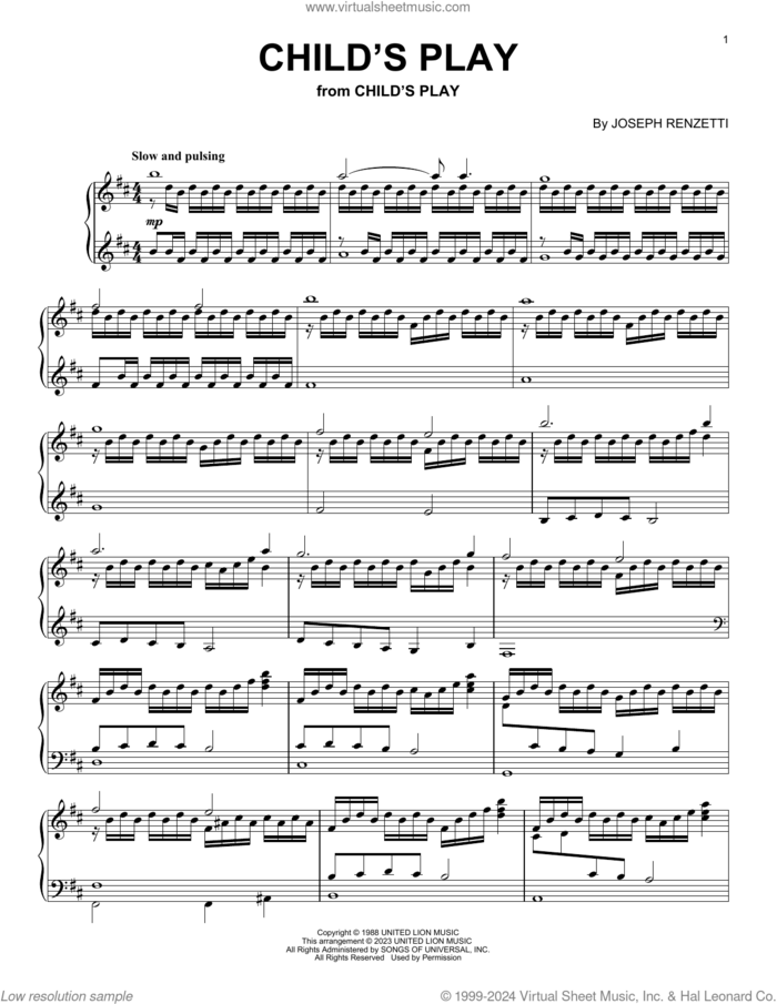 Child's Play sheet music for piano solo by Joseph Renzetti, intermediate skill level
