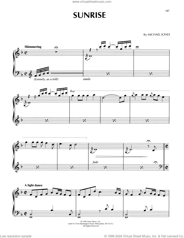 Sunrise sheet music for piano solo by Michael Jones, intermediate skill level