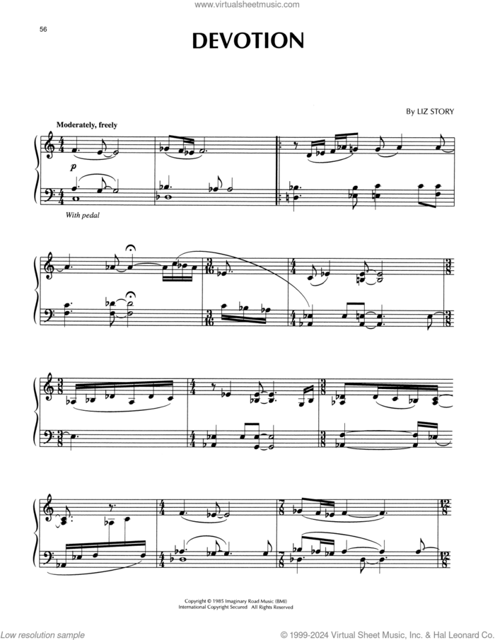 Devotion sheet music for piano solo by Liz Story, intermediate skill level