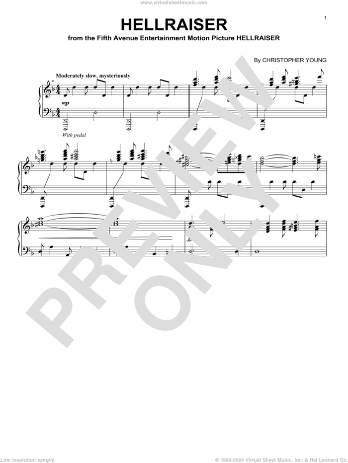 Hellraiser sheet music for piano solo by Christopher Young, intermediate skill level