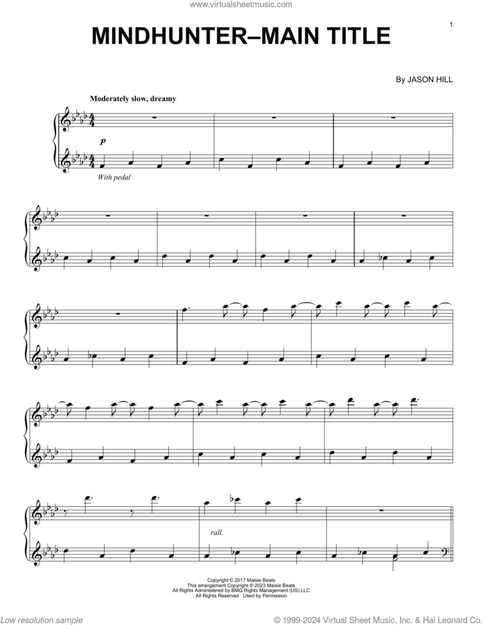 Mindhunter - Main Title sheet music for piano solo by Jason Hill, intermediate skill level