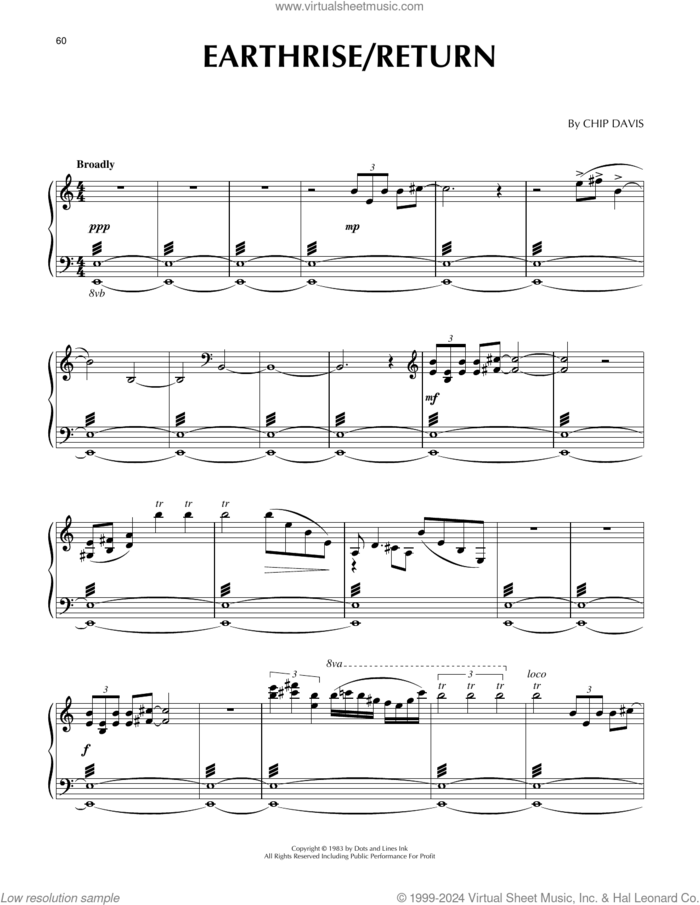Earthrise/Return sheet music for piano solo by Mannheim Steamroller and Chip Davis, intermediate skill level