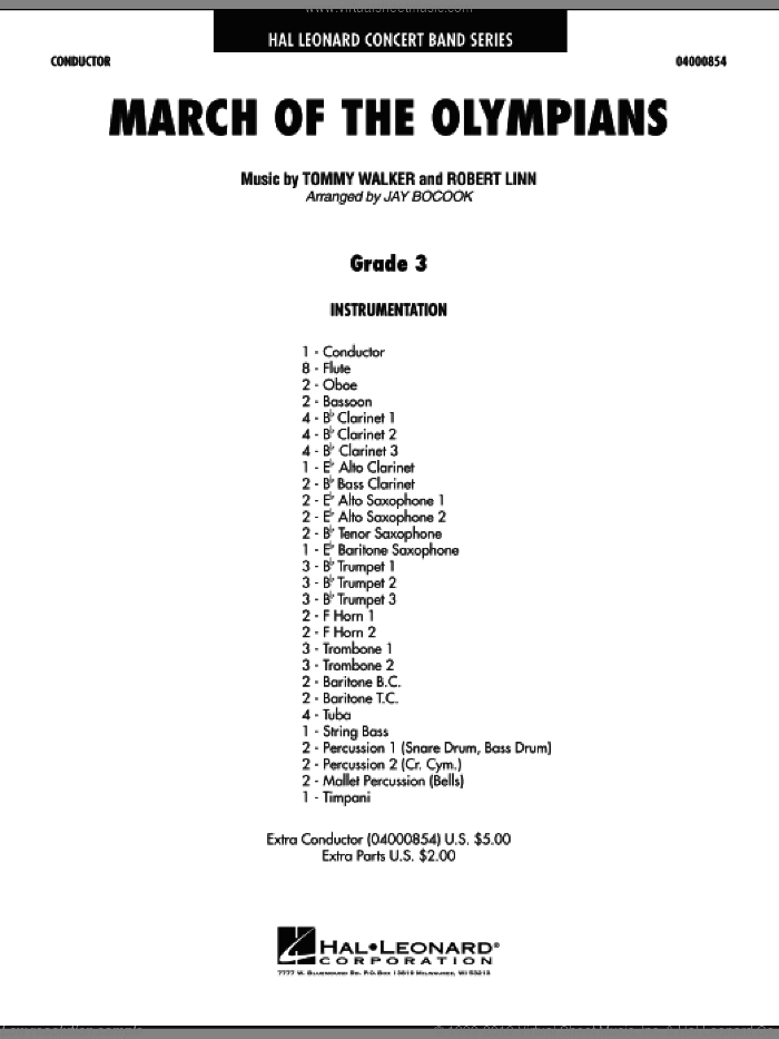 March Of The Olympians (COMPLETE) sheet music for concert band by Jay Bocook, Robert Linn and Tommy Walker, intermediate skill level