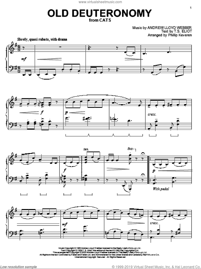 Old Deuteronomy (from Cats) (arr. Phillip Keveren) sheet music for piano solo by Andrew Lloyd Webber, Phillip Keveren, Cats (Musical) and T.S. Eliot, intermediate skill level
