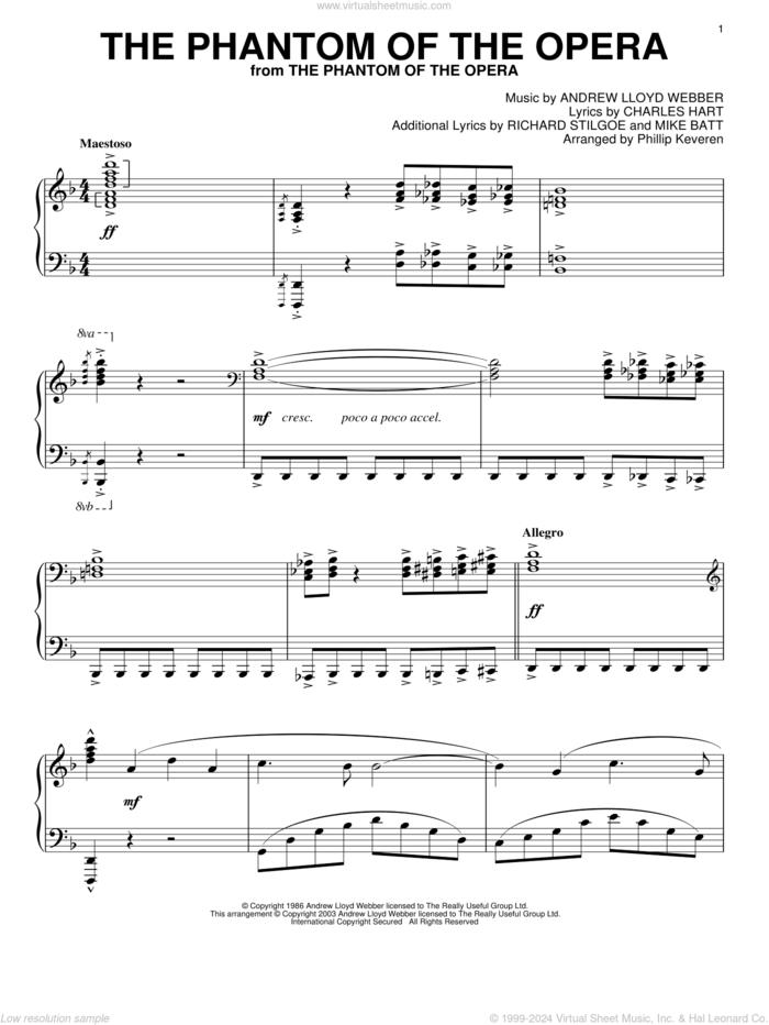 The Phantom Of The Opera (arr. Phillip Keveren) sheet music for piano solo by Andrew Lloyd Webber, Phillip Keveren, The Phantom Of The Opera (Musical), Charles Hart, Mike Batt and Richard Stilgoe, intermediate skill level