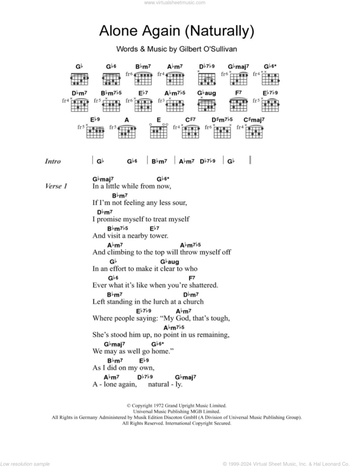 Alone Again (Naturally) sheet music for guitar (chords) by Gilbert O'Sullivan, intermediate skill level