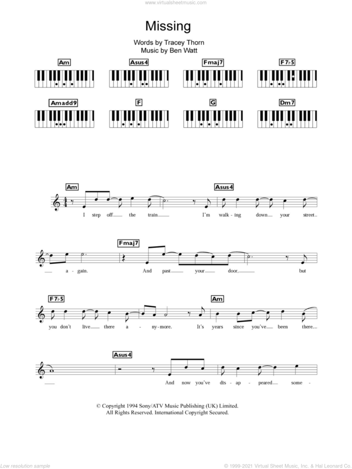 Missing sheet music for piano solo (chords, lyrics, melody) by Everything But The Girl, Ben Watt and Tracey Thorn, intermediate piano (chords, lyrics, melody)