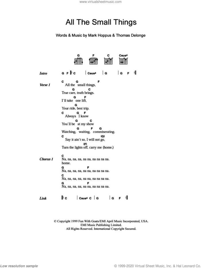 All The Small Things sheet music for guitar (chords) by Blink-182, Mark Hoppus and Tom DeLonge, intermediate skill level