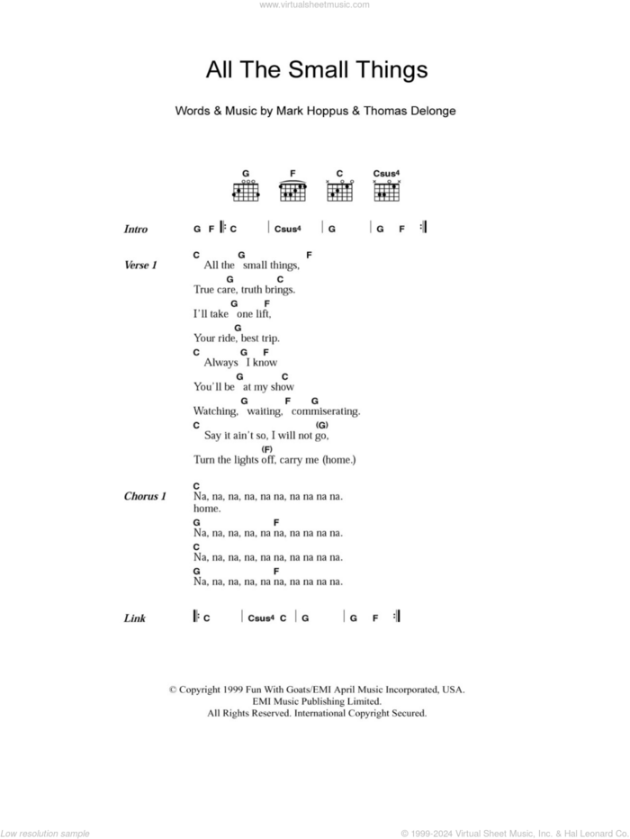 All The Small Things sheet music for guitar (chords) by Blink-182, Mark Hoppus and Tom DeLonge, intermediate skill level