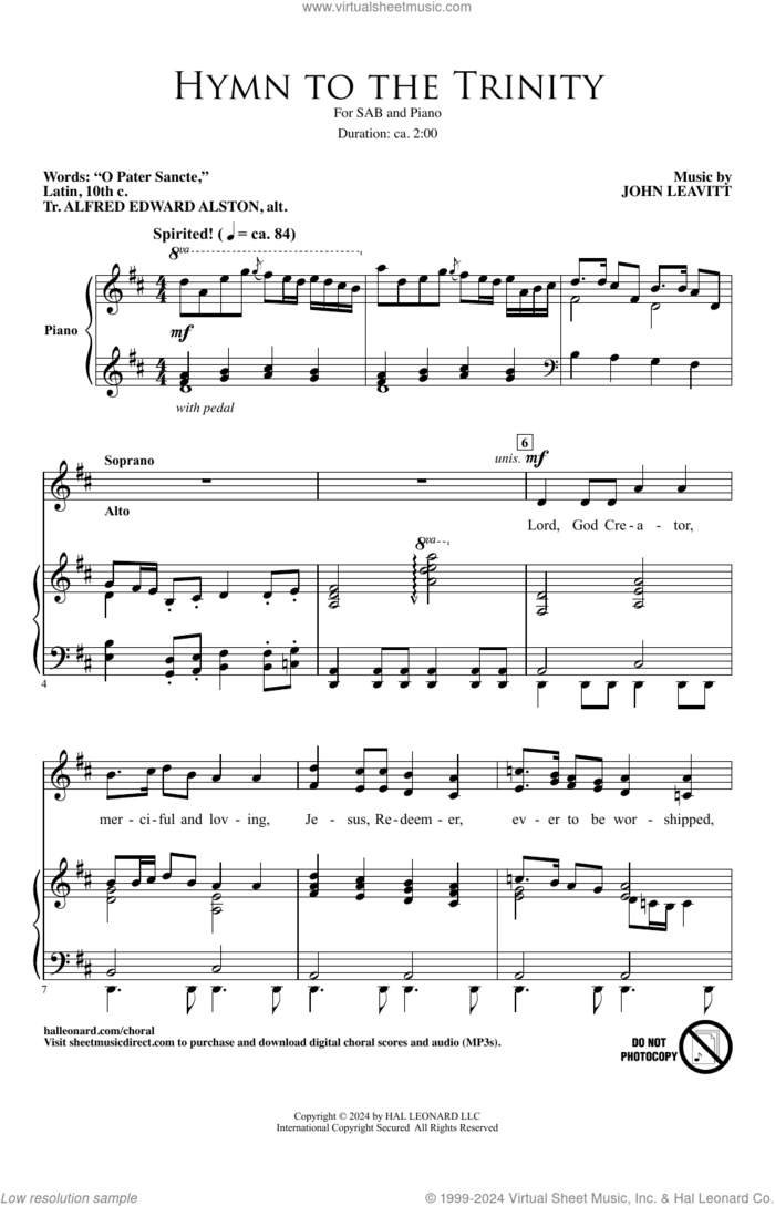 Hymn To The Trinity sheet music for choir (SAB: soprano, alto, bass) by John Leavitt and 10th Century Latin Text, intermediate skill level
