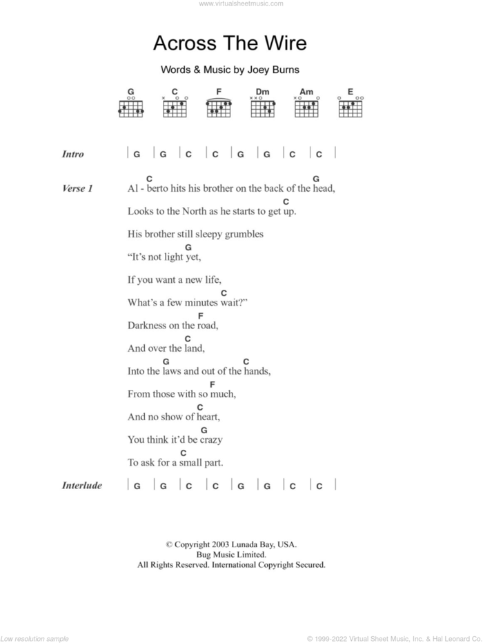 Across The Wire sheet music for guitar (chords) by Calexico and Joey Burns, intermediate skill level