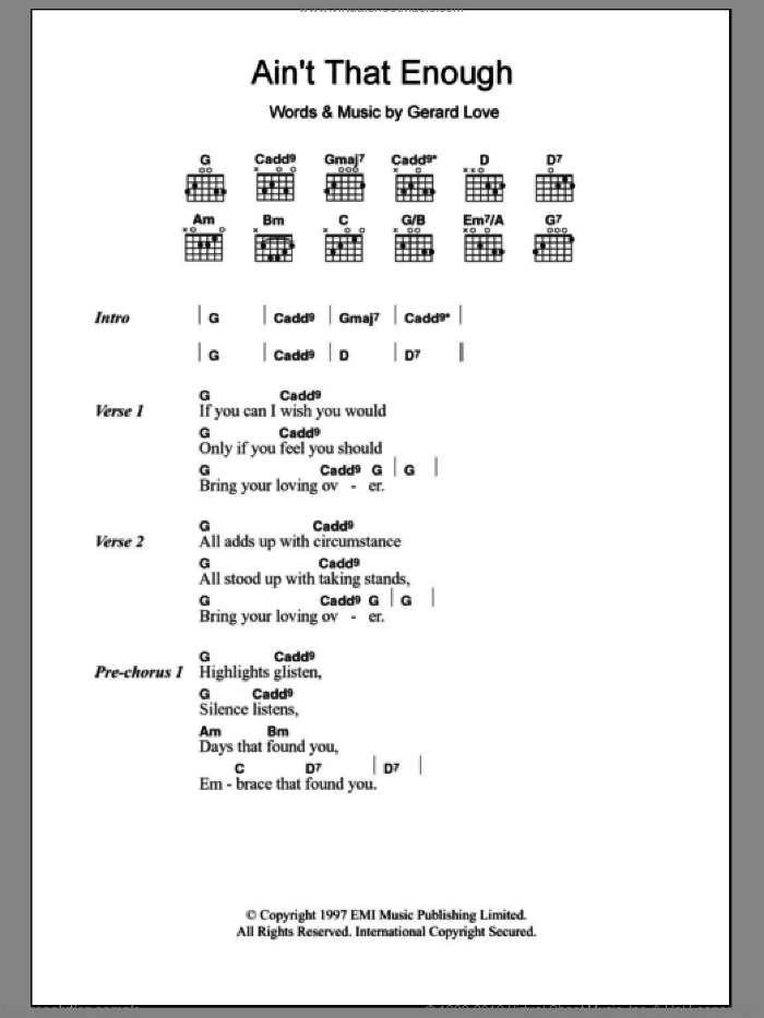 Ain't That Enough sheet music for guitar (chords) by Teenage Fanclub and Gerard Love, intermediate skill level