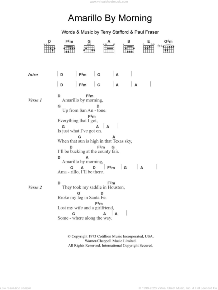 Amarillo By Morning sheet music for guitar (chords) by George Strait, Paul Fraser and Terry Stafford, intermediate skill level