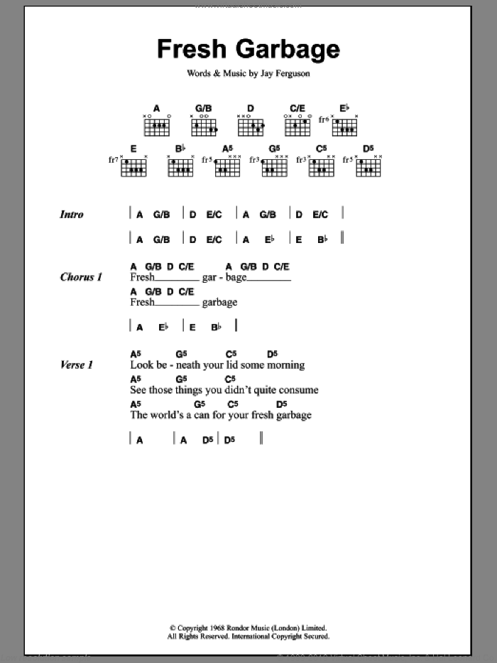 Fresh Garbage sheet music for guitar (chords) by Spirit and Jay Ferguson, intermediate skill level