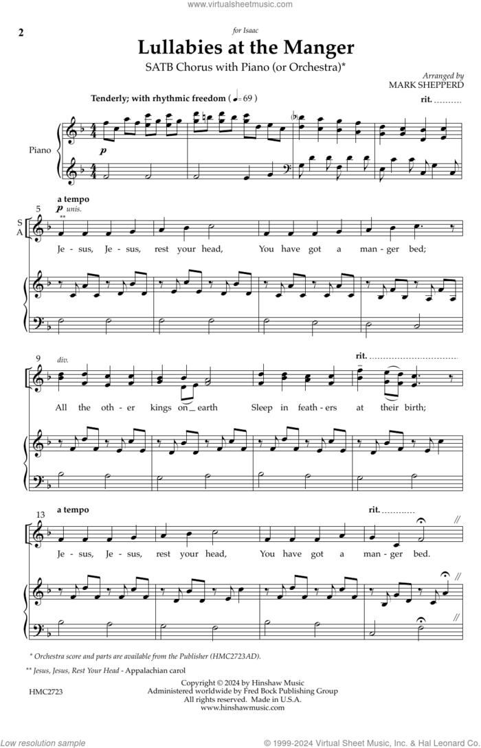 Lullabies at the Manger sheet music for choir (SATB: soprano, alto, tenor, bass) by Mark Shepperd, intermediate skill level