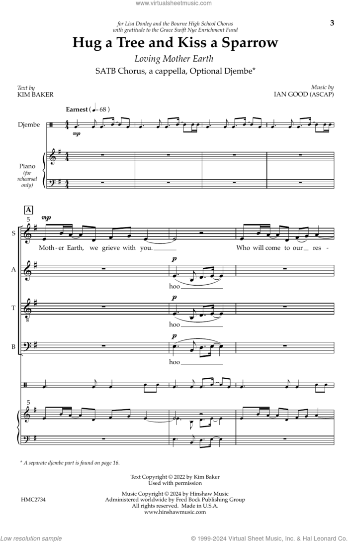 Hug A Tree and Kiss A Sparrow sheet music for choir (SATB: soprano, alto, tenor, bass) by Ian Good and Kim Baker, intermediate skill level