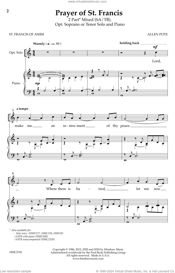 Prayer of St. Francis sheet music for choir (SATB Divisi) by Mari Esabel Valverde and St. Francis of Assisi, intermediate skill level