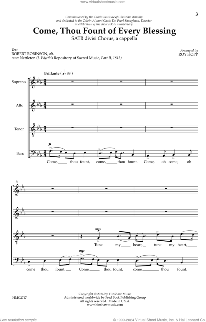 Come, Thou Fount of Every Blessing sheet music for choir (SATB: soprano, alto, tenor, bass) by Roy Hopp, intermediate skill level
