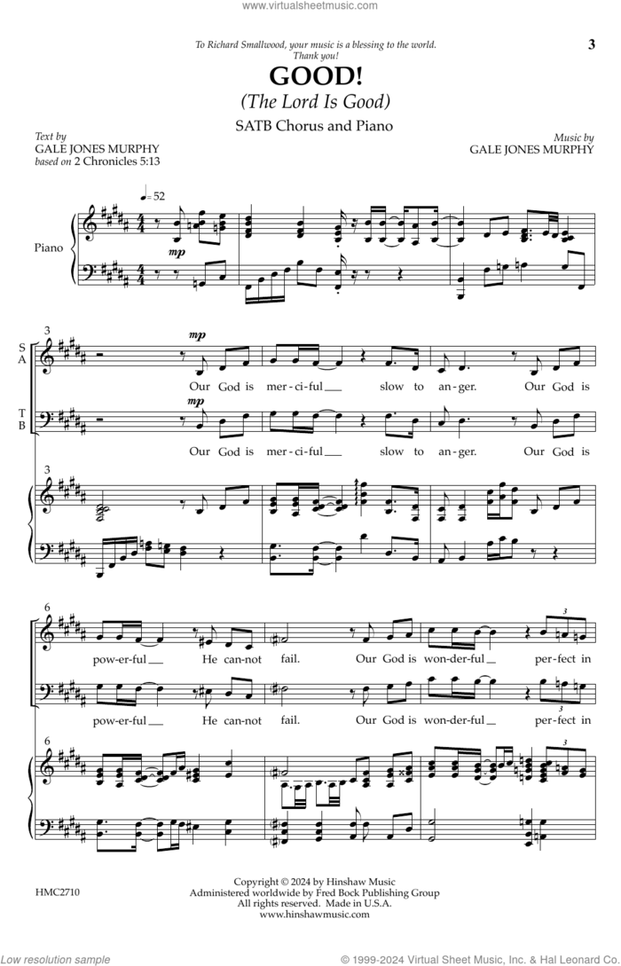 Good! (The Lord Is Good) sheet music for choir (SATB: soprano, alto, tenor, bass) by Gale Jones Murphy, intermediate skill level