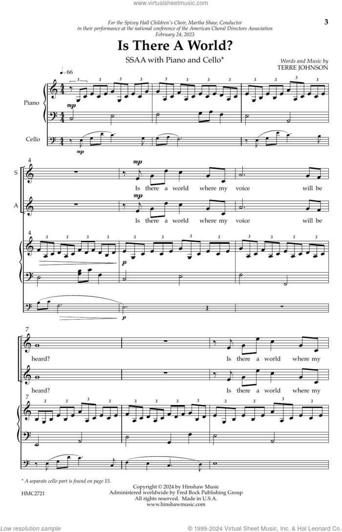 Is There A World? sheet music for choir (SSAA: soprano, alto) by Terre Johnson, intermediate skill level