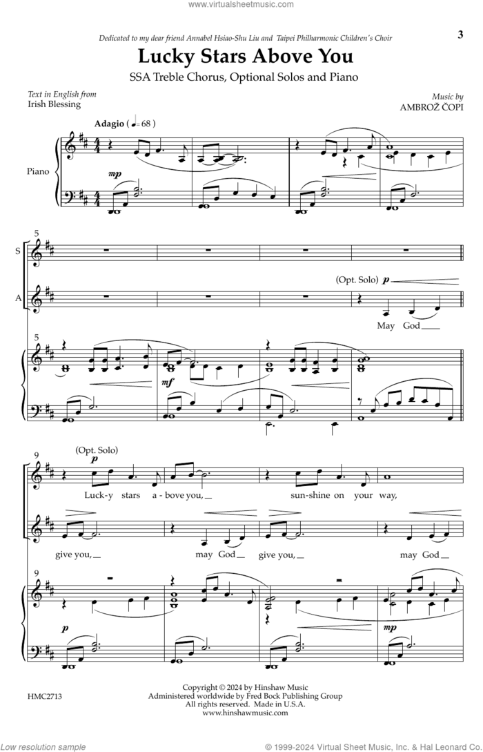Lucky Stars Above You sheet music for choir (SA) by Ambroz Copi, intermediate skill level