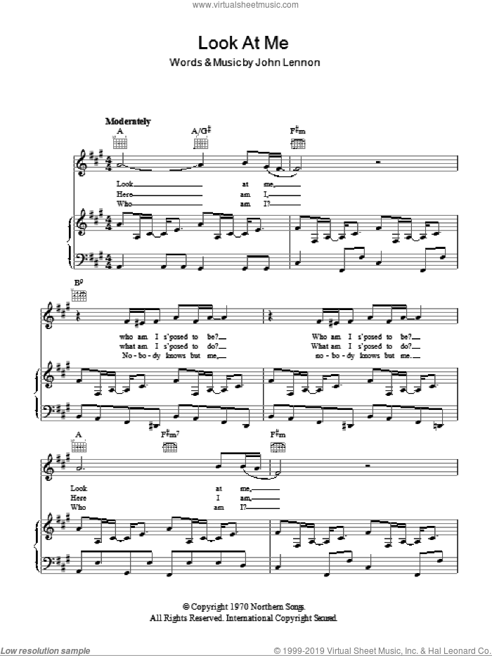 Look At Me sheet music for voice, piano or guitar by John Lennon, intermediate skill level